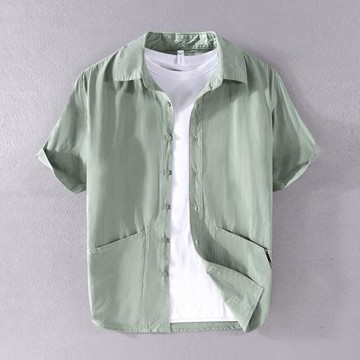 夏季男短袖純棉襯衫翻領襯衣半袖衫文藝青年薄款親膚外搭上衣小衫