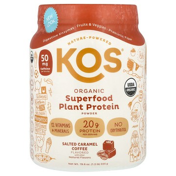 KOS, 有機 SuperFood 植物蛋白質粉，鹹焦糖咖啡味，1.2 磅（555 克）