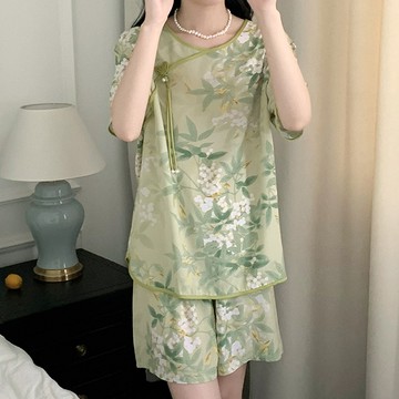 【韓國K.W.】KQN4169現貨新古典唐風棉稠涼爽休閒套裝(外出套裝/時尚/運動/短袖)