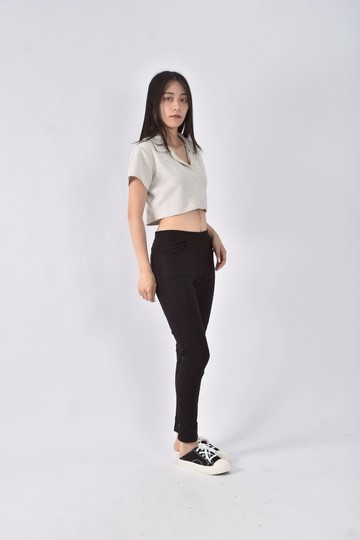 (S) mobo丹寧牛仔貼身黑色長褲