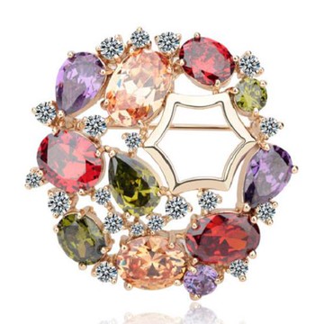 ANGEL 彩色繡球花晶鑽輕奢胸針別針兩用款(金色)