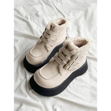 厚底東北雪地靴女冬2025新款加絨加厚保暖大棉鞋增高皮帶扣馬丁靴