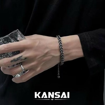 KANSAI 黑躍凱薩手鍊 男潮 高級感 簡約大方 潮 男個性 嘻哈歐美 復古酷 男生鈦鋼 手鐲