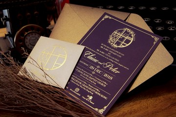 皇牌深紫色燙金喜帖PP原創