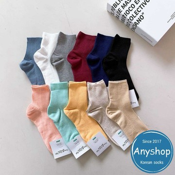 Anyshop韓國襪子 200針素色中筒襪 素色襪子 縮口襪 韓國製造 女孩襪子 素色縮口襪  素色襪 86201