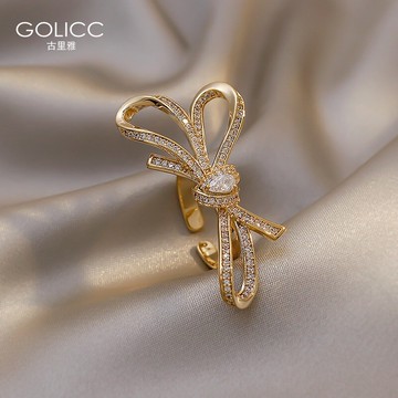 高級感超仙蝴蝶結開口戒指ins小眾設計感網紅食指指環女古里雅