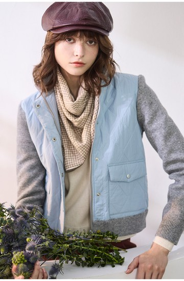 立領異素材拼接舖棉外套