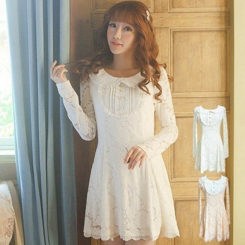 新作新品安いかわいいワンピースパールボタンレースフリル透け感スタイルワンピース 通販 Lineポイント最大get Lineショッピング