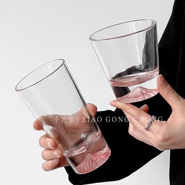 粉色富士山杯櫻花雪山杯子小眾設計仙女玻璃杯咖啡杯酒杯威士忌杯