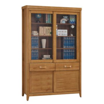 文創集 巴格4.1尺推門二抽實木書櫃-122x44x197cm免組