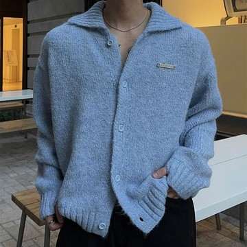正韓厚實羊毛指套銀標翻領針織開襟衫 4色 YUPPIE 預購商品 0119