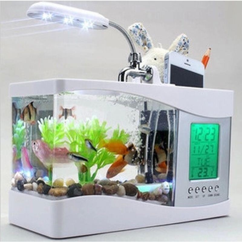 水槽 ミニ水槽 卓上 時計 スタンド カレンダー 水族館 ＵＳＢ ＬＥＤ ライト 金魚鉢 アラーム ペンホルダー 温度計 多機能 省電力 ギフト |  LINEブランドカタログ