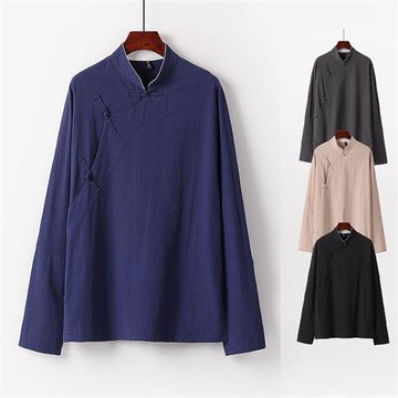 【米蘭精品】現貨+預購 新中式棉麻上衣棉麻襯衫唐裝上衣襯衫休閒男裝-側開盤扣男外套5色74lk8