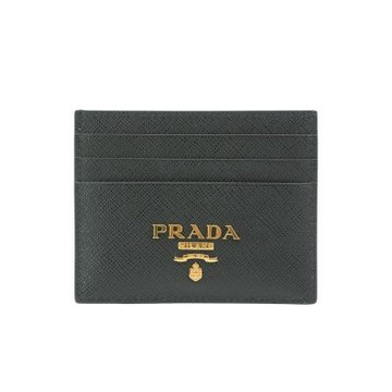 Prada 普拉達 Saffiano 金浮雕logo防刮皮革六卡卡夾(1MC025-黑)