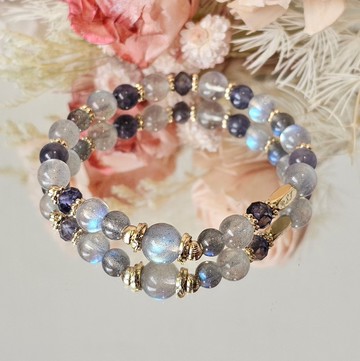 光暈所在-拉長石/堇青石/天然水晶手鍊/開運水晶/靜心