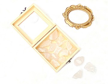 天然白水晶原石300克-大容量松木盒凈化充電消磁套組