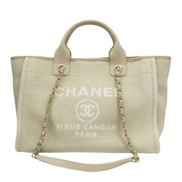 CHANEL 香奈兒 米色 帆布 Deauville 沙灘包 兩用包 【二手名牌BRAND OFF】