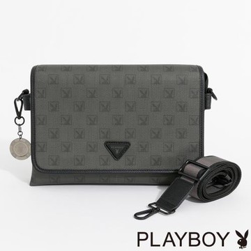 PLAYBOY - 翻蓋斜背包  Debonair系列 - 灰色