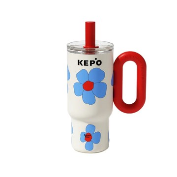 KEPO LQ 900ML KC012 靈感之花冰霸杯 吸管保溫杯 陶瓷款 慵懶夏日