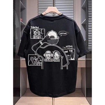 夏季新款潮牌立體發泡圓領短袖男士時尚卡通刺繡百搭透氣休閑T恤