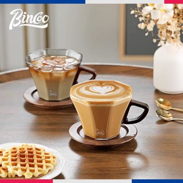 Bincoo咖啡拉花杯專業耐高溫玻璃透明杯碟拿鐵卡布奇諾高顏值水杯