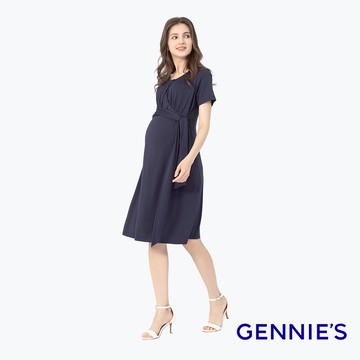 Gennies奇妮 胸前挖空小性感哺乳洋裝(藍T1N01)