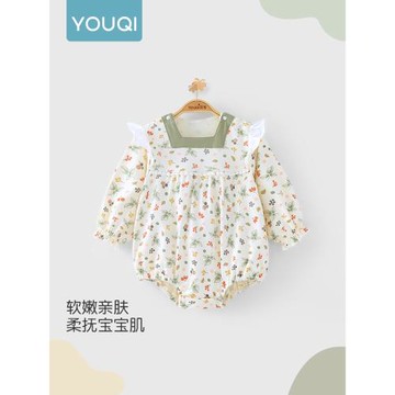 優奇嬰兒秋季連體衣女寶寶秋裝長袖包屁衣春秋三角哈衣新生兒衣服