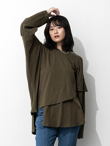 拼接設計長袖T恤(LA37L1C0500) - earth music&ecology