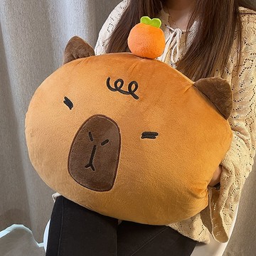 絨毛暖手抱枕公仔 卡皮巴拉玩偶水豚暖手捂抱枕冬季天可插手午睡枕丑萌毛絨玩具公仔