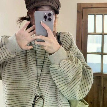 太愛啦!!【INS條紋】韓系校園風秋冬新款圓領衛衣女INS超火上衣服