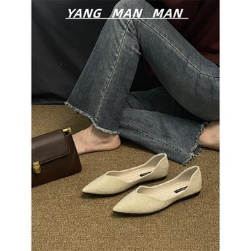 平底單鞋女2024年新款尖頭舒適低跟法式休閑女鞋一腳蹬瓢鞋伴娘鞋