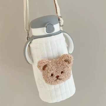 韓國ins風刺繡小熊頭保溫杯杯套兒童水杯袋可愛可肩挎收納挎包