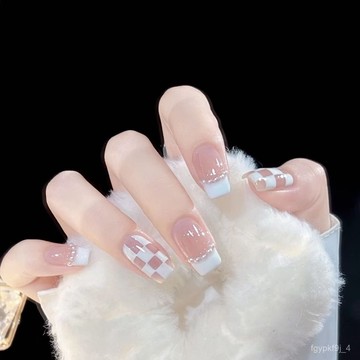 💕高定穿戴甲💕純手工穿戴甲美甲穿戴甲法式白色清新短梯洛可可清新穿戴甲 百搭美甲貼片日常穿戴甲 D7WA