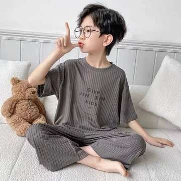 Healthy baby 男童家居服套裝兒童睡衣夏季裝薄款新款中大童小孩空調服短袖睡衣夏季睡衣居家服家居服套裝短袖睡衣套