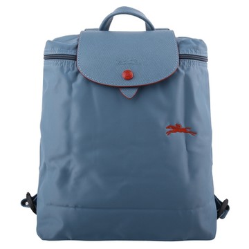 LONGCHAMP  刺繡馬紅釦摺疊後背包/粉藍