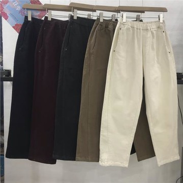 秋冬阿布9169高腰彈力加薄絨純棉哈倫女褲全松緊腰休閑日韓寬松