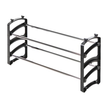 AMOS 日系可堆疊伸縮式多功能置物架 塑膠側片 鍍鉻鐵管  黑色  1個