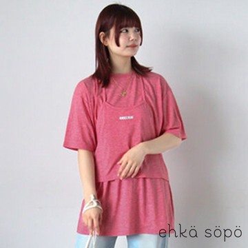 ehka sopo 【SET ITEM】短版綁帶式背心+短袖長版T恤(0F000725610)