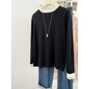 大牌撤柜剪標花邊木耳領長袖針織衫女秋季設計感毛衣內搭打底上衣