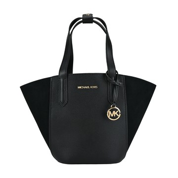 MICHAEL KORS MK絨面拼接皮革扇形手提/托特包-小/黑