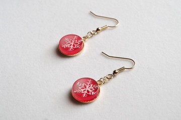 樹脂藝術 雪花圓形耳環・紅色
