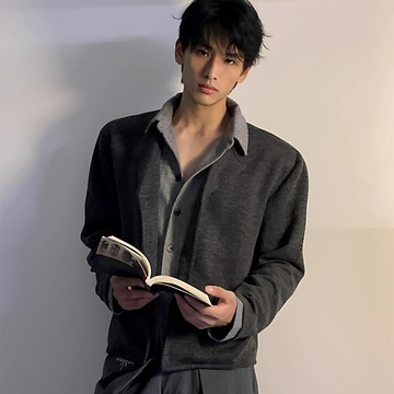 潮流休閒舒適翻領上衣男士秋季外搭士長袖開衫外套