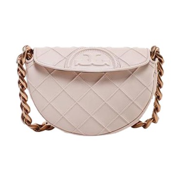 【TORY BURCH】菱格紋皮革翻蓋鏈包-粉