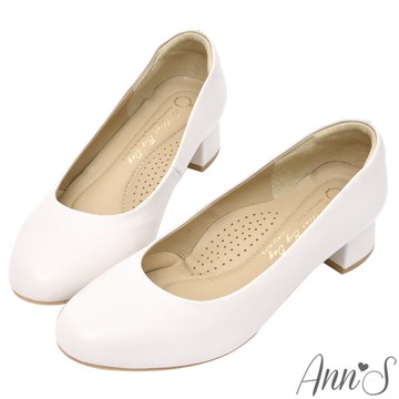 Ann’S台灣手工MIT 頂級綿羊皮全真皮 圓頭低跟跟鞋3.5cm-白(版型偏小)