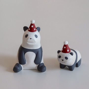 【Yourtableware】新品上市 交換禮物 日本 T-lab 聖誕限定 手工雕刻 貓熊親子 擺飾