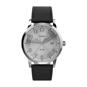 【TIMEX】天美時 Main Street 38毫米 簡約 日期窗 皮革錶帶腕錶(銀x黑 TXTW2Y67300)