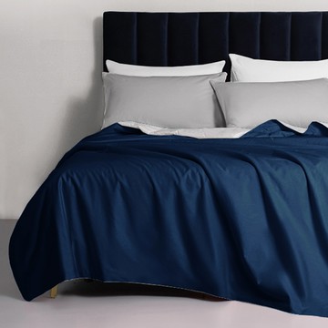 J-bedtime 床寢時光 高質感素色水洗棉涼被床包枕套4件組 舒適親膚  深藍色  雙人  涼被 + 床包 + 枕套 2個