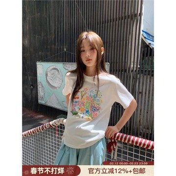 你好卡農涂鴉印花短袖圓領卡通