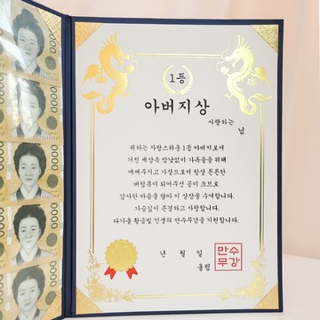 EPLYN 父母生日雙親節禮物 零用錢獎狀 + 鈔票保護膜套組  藍色  1個