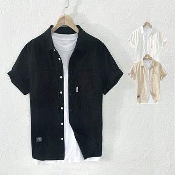 現貨+預購 男襯衫長袖上衣男商務休閒短袖襯衫短袖上衣-百搭工裝寬鬆舒適襯衫男裝3色74kz41【獨家進口】【米蘭精品】